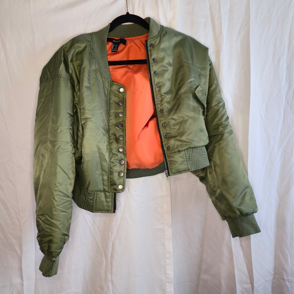 Forever 21 Olive Green and Orange Bomber Jacket